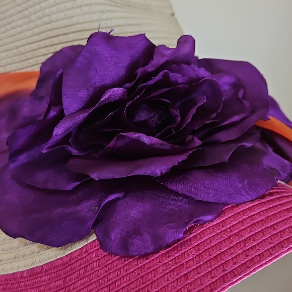 Cream w/ Silk Purple Flower‎ Orange Purple Brim Hat